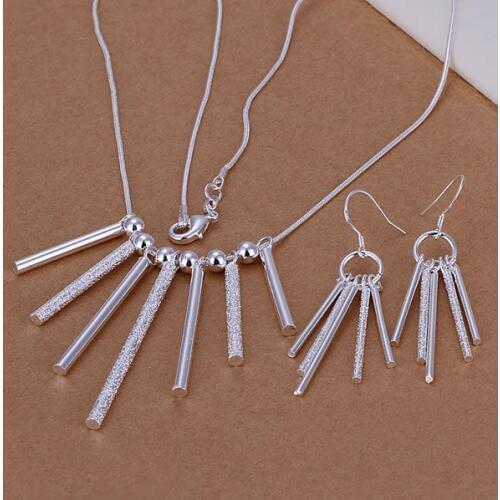 S159 925 Hot Silver Color Jewelry Sets For Women Fashion Jewelry Set Five Rods Pillars Earrings Necklace S159 /alhajcoa Awzajoga