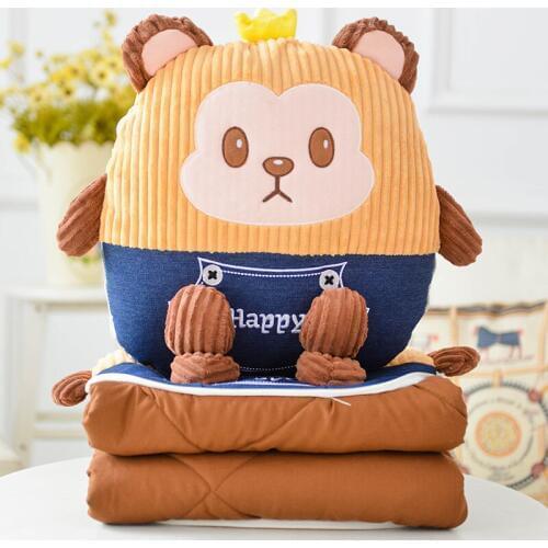 1pc Cartoon animal husky corduroy cushion with 1*1.5m foldable quilt cute elephant shape toys skin-friendly kids pillows