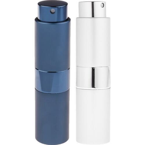 15ml Practical Empty Rotary Perfume Bottle Pressed Spray Refillable Diffuser Decorative Makeup Tool Blue & Sliver