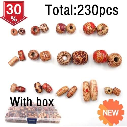 230pcs/Set Pattern Wooden Round Beads oval Beads Natural Wood Loose Bead Spacer For Charm Bracelet DIY Jewelry Making Handmade
