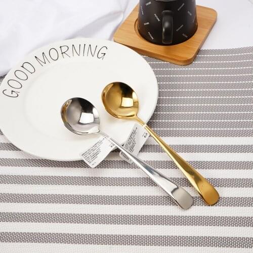 5 Pcs Dessert Ice Cream Tea Coffee Salad Mixing Spoon Long Handle Round Fruit Spoon Teaspoon Beverage Tableware Stainless Steel