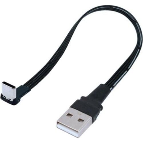 5cm-1m flat USB elbow to type-C male charging data cable version 2.0 connector elbow left and right right angle flexible cable