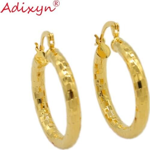 Adixyn Hoop Earrings For Women/girls Gold Color Rock Round Circle Earring Party Gifts N071046