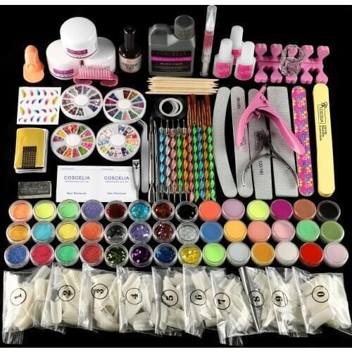 Pro Acrylic Set Full Manicure Kit Acrylic Powder Glitter 120ml Liquid For Nail Art Kit Clipper Tools Kit Brush For Manicure