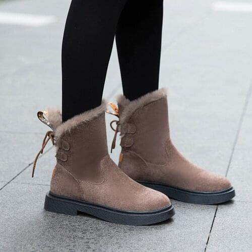 Fashion Womens Snow Boots Fur One-Piece Flanging Mid-Calf Winter Style with Fleece Thick Cotton Boots New Thick Sole Slingback