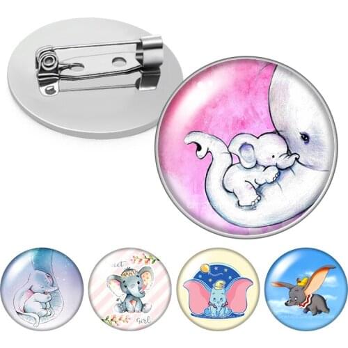 Love Elephant Cartoon maternal love Lovely cute Glass cabochon Brooch Dome Photo Jewelry Brooches Pin Men Woman Gift