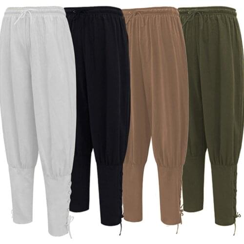 Adult Men Pirate Horseman Loose Harem Pants 18th Century Cosplay Costumes Halloween Viking Medieval Leg Bandage Casual Trousers