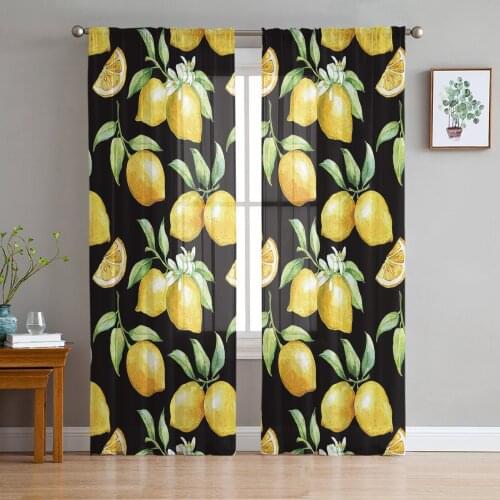 Watercolor Lemon Fruit Black Sheer Curtains for Living Room Modern Voile Curtain Bedroom Tulle Curtains Window Drapes Decor