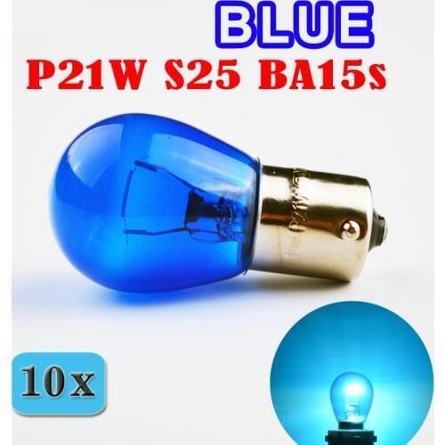 Flytop 10 PCS Blue Color P21W S25 BA15s 12V 21W Glass Auto Stop Bulb Car Brake Light