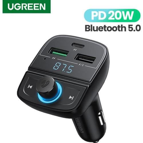 UGREEN Bluetooth FM Transmitter Car Charger Quick 3.0 Bluetooth 4.2 Wireless Radio Adapter Dual USB Fast Car Charger