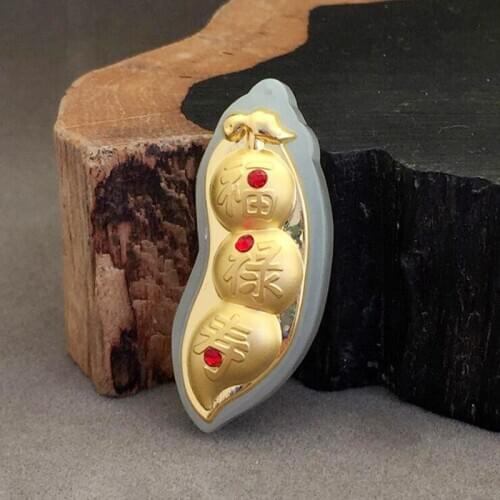 Fine Jewelry Hetian 24k Gold Jade Inlay Four Season Sean Necklace Pendant Fashion Charm Lucky Lovers Gifts