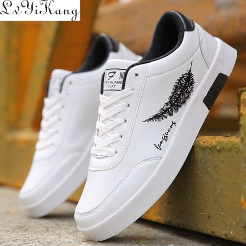 LVYIKANG Men Shoes Spring Autumn Casual Leather Flat Shoes Lace-up Low Top White Male Sneakers tenis masculino adulto Shoes 44