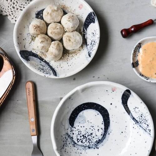 4 Styles Cultural Charm Ceramic Tableware Salad Pasta Sushi Barbecue Plate Hand Painted Underglaze Cutlery Plate Dinner Plates