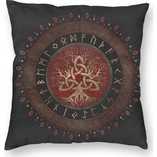 Tree Of Life Leather Viking Cushion Cover 45x45 Decoration Printing Vikings Valhalla Throw Pillow for Sofa Two Side