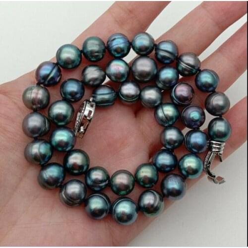 8x9mm black gray green colors baroque round Pearl necklace natural Freshwater PEARL Women Jewelry 35cm 43cm 15'' 17