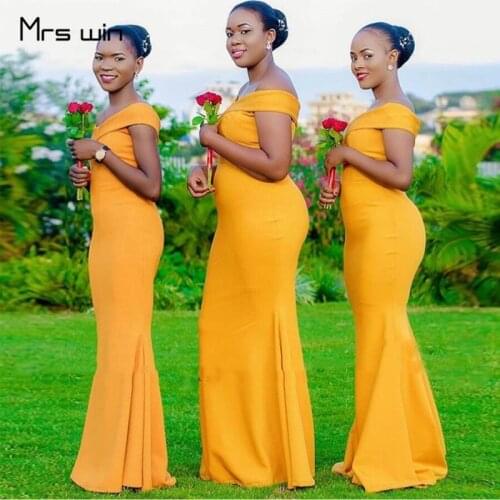 Mrs win Bridesmaid Dress Gold Yellow Off Shoulder Women Wedding Party Dresses HR241 Under 50 Mermaid Long Vestido Madrinha 2020