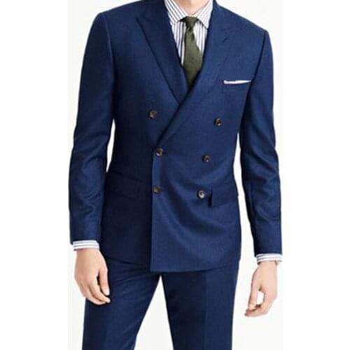 Custom Fashion Double Breasted Dark Blue Men Suits Slim Fit Groom Tuxedo For Wedding Dinner Party Male Clothing (Jacket+Pants)