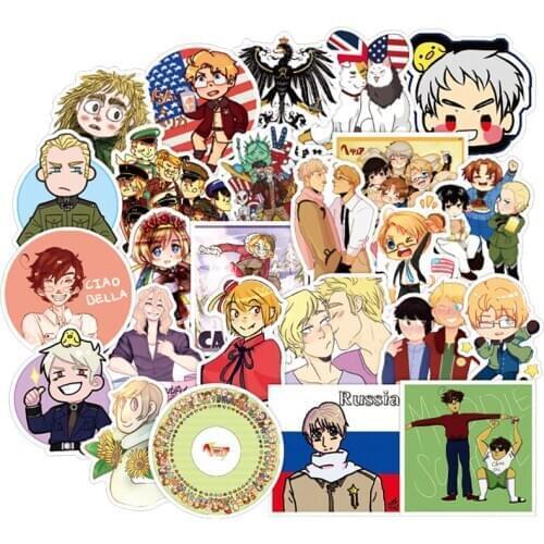 50PCS Axis Powers Hetalia Stickers Decal for DIY Stationery Skateboard Laptop Phone PS4 Guitar Suitcase Kids Anime Sticker