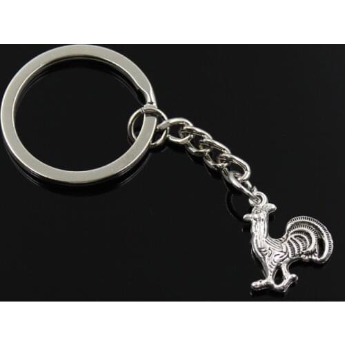 New Fashion Men 30mm Keychain DIY Metal Holder Chain Vintage Chicken Cock Rooster 21x16mm Silver Color Pendant Gift