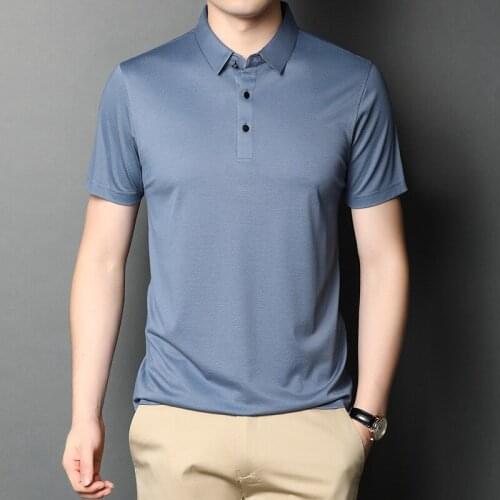 New mulberry silk T-shirt mens casual loose lapel thin section mens short-sleeved t-shirt business summer mens solid color