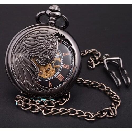New Retro Vintage Phoenix Wings Carving Designer Skeleton Watch Hand Wind Classic Elegant Skeleton Mechanical Pocket Fob Watch