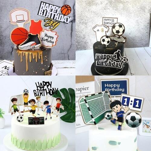 New Football Basketball Happy Birthday Cake Topper Sport Theme Birthday Cake Topper for Kids Birthday Party Cake Decorations