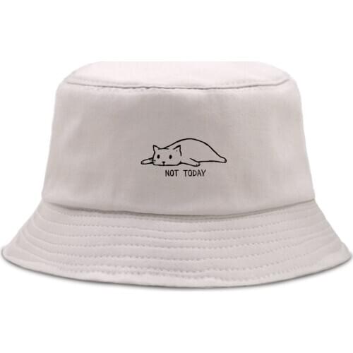 Not Today Cartoon Cat Fishermans Caps Summer New Outdoor Bucket Hats Unisex Beach Panama Hat Sun Shade Foldable Fishing Cap