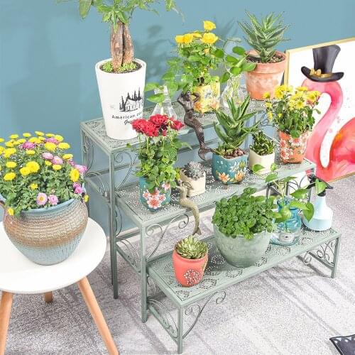 Sungmor Wrought Iron Plant Stands - 3 Tier Foldable Ladder Planters Display Shelf - Multiple Plants Flower Pots Vases Storage