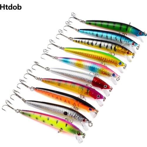 Htdob 10PCS/Lot Minnow Fishing Lure 9.5cm 8.5g Plastic Deep Sea Fishing Bait Floating Lure Tackle Hook isca artificial bait