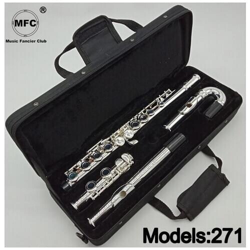 Professional Flute 271 Silver Plated Flute Instrument Intermediate Student Curved Headjoint Flutes C Leg 16 Holes Closed E Key