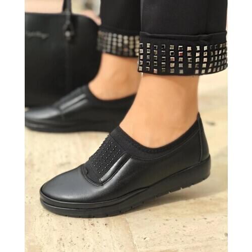 Rahat Kalıp Günlük Kullanım Ortopedik Kadın Ayakkabısı Topuk Jelli İçi Hakiki Deri