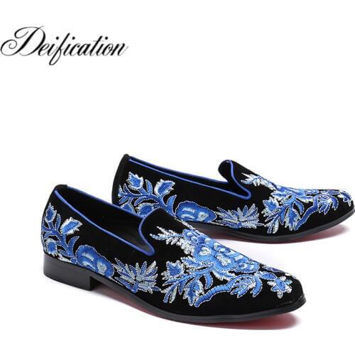 Luxury Blue Mocassin Homme Hand-Painted Men Loafers Leather Casual Flats Fashion Slip On Party Dress Loafers Men