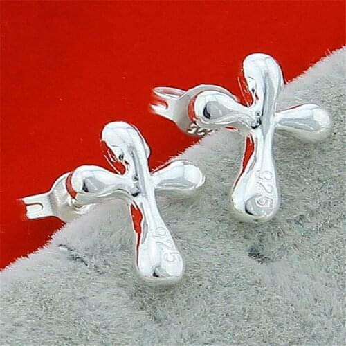 NEW 925 Sliver Color CROSS Stud Earrings Fashion Jewelry For Women&Girls Trendy Christmas Gift Daily Party Accessories