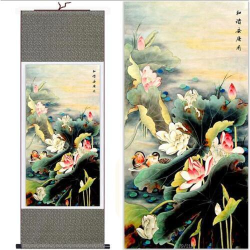 Traditional silk art painting Mandarin Duck and Water Lily Chinese Art Painting Home Office Decoration Chinese painting