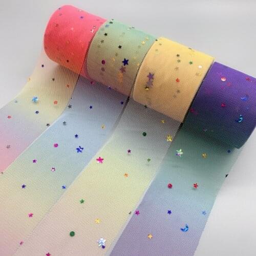 25Yards/roll 6cm StarMoon Sequins Tulle Roll Organza Tutu Fabric Baby Shower Party Supplies DIY Hair Bows Handmade Materials