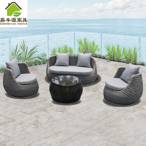 Factory Direct Outdoor Cane Sofa Tea Table Combination Outdoor Three-Piece Furniture Courtyard Balcony Rattan Table and Chair