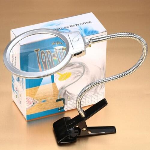 Illuminated Magnifier Magnifying Clip On Desktop Glass Reading Loupe Metal Hose LED Lighted Lamp Top Desk Magnifier With Clamp