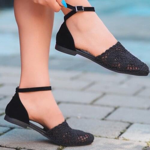 Tonar Acir Black Braided Women 'S Sandals New Season Flat Bottom Lace Pattern Summer Casual Wrist Strap