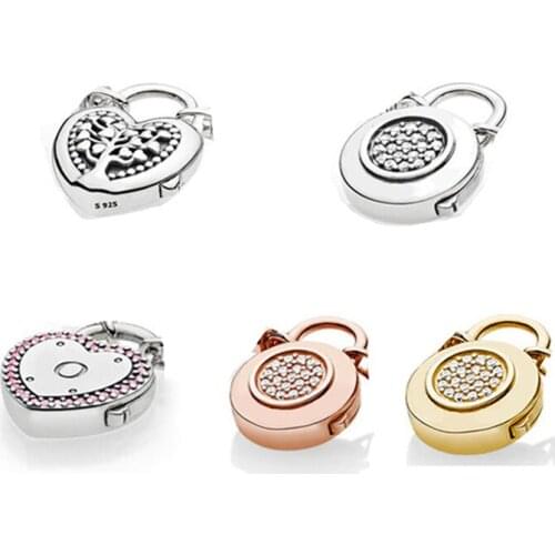 NEW 100% 925 Sterling Silver 1:1 Charm Fit DIY Original Bracelet Buckle Heart-Shaped Rose Gold Retro Women Jewelry Gift