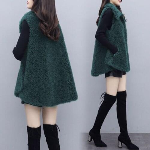 Green Lamb Wool Women Sleeveless Down Coat Tops Casual Loose Fur Furry Plush Vest Outwear Waistcoat Parkas Jacket Coats Cloth