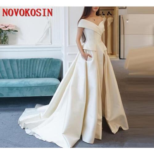 Women Jumpsuit Pants With Long Train White Evening Dresses Off Shoulder Sweep Train Elegant Prom Party Gown Vestidos Festa