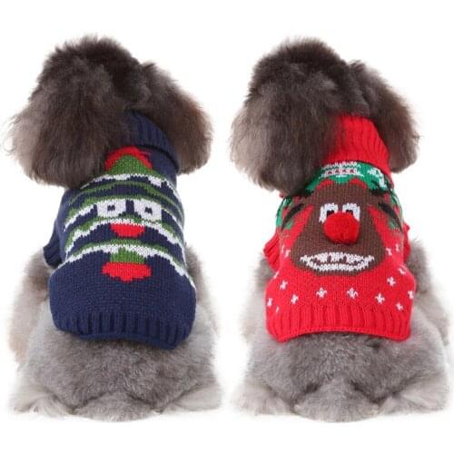 Winter Warm Cat Dog Clothes Christmas Dog Sweater Cartoon Reindeer Coat For Small Dog Yorkies Pet Clothing Knitting Apparels
