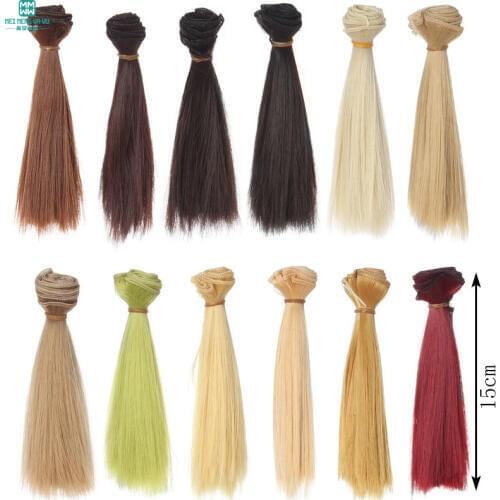 1pcs hair for doll 15cm*100CM short straight wig for 1/3 1/4 BJD doll manual doll wig brown Green Gold Light Gold