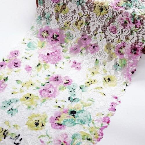 2Yards 27.5 CM Wide Red Floral Yellow Printed Stretch Elastic Lace Trim White For Bra Lingerie Sewing Clothes Underwear Fabric