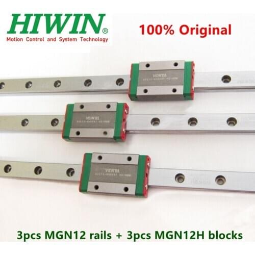 3pcs Original Hiwin rail MGN12 200 250 300 330 350 400 410 450 500 550 mm MGNR12 + 3pcs MGN12H block for 3d printer cnc parts