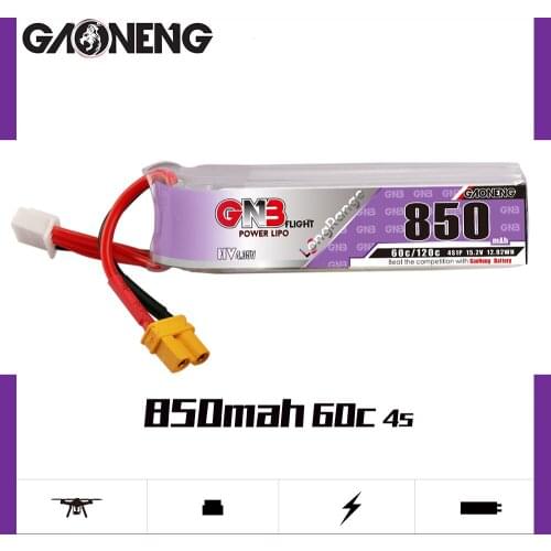 GAONENG GNB 4S 850mAh 15.2V HV 60C/120C Long Fly Times Lipo Battery XT30 Plug For Beta85X Whoop Quadcopter FPV RC Racing Drone
