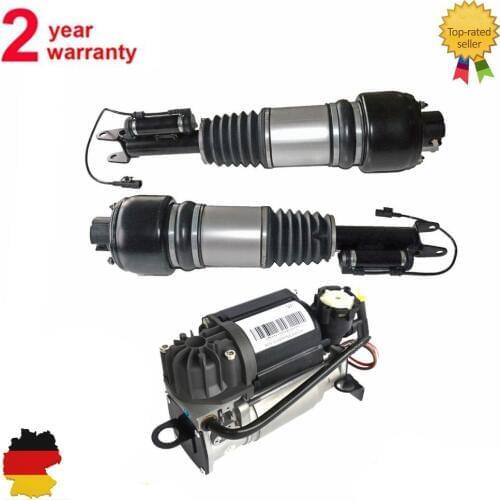 AP02 Pair Front Air Shocks Struts + Air Pump Compressor For Mercedes CLS E-Class C219 W211 S211 2203200104 2113209413 2113209313