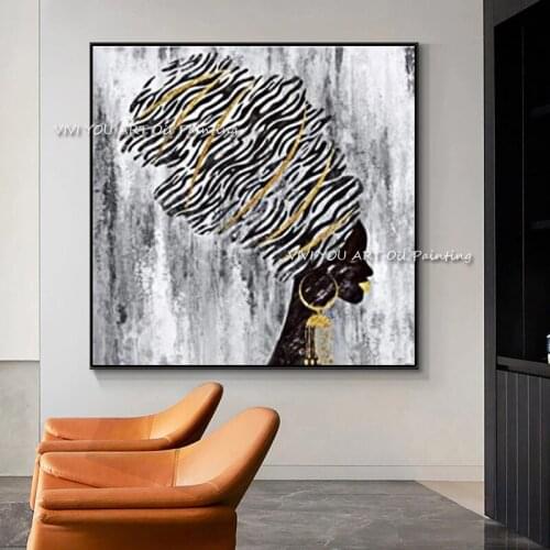 White Abstract Portrait African Women Oil Painting Bedroom Decor Art Posters Handmade Wall Pictures Modern Home Room Decoration