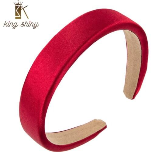 King Shiny Simple Design Milk Silk Satin Cloth Headnand Elegant Solid Color Sponge Flat Wide-brimmed Hairband Girls Tiara Crowns