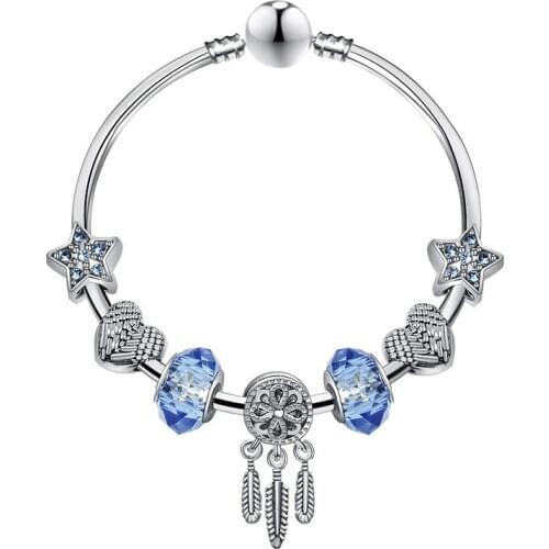 Dreamcatcher Charm Bracelets for Women DIY Blue Crystal Star Heart Bracelets & Bangles